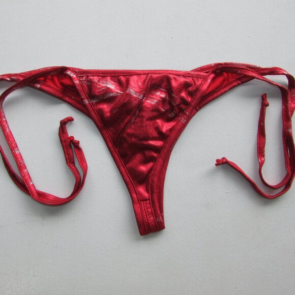 Red Metallic String Thong Scrunch Butt Bikini - NEW - Picture 5 of 5